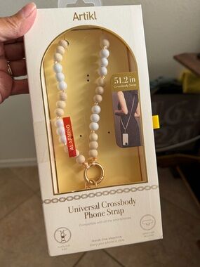 Beaded Universal Crossbody Phone Strap in White and Natural